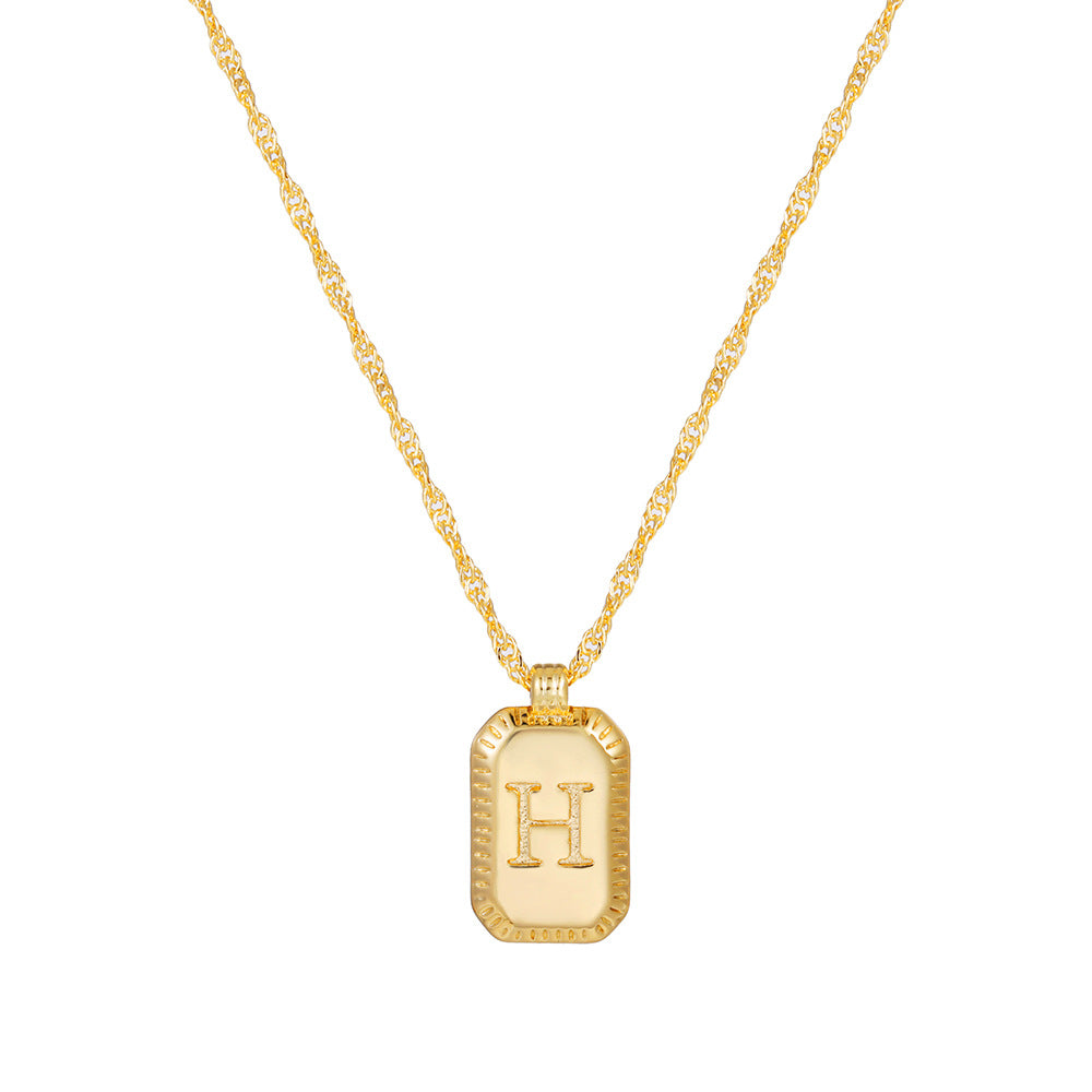 Sweet Gold Plated Brass Letter Geometric Titanium Steel Pendant Necklace for Women