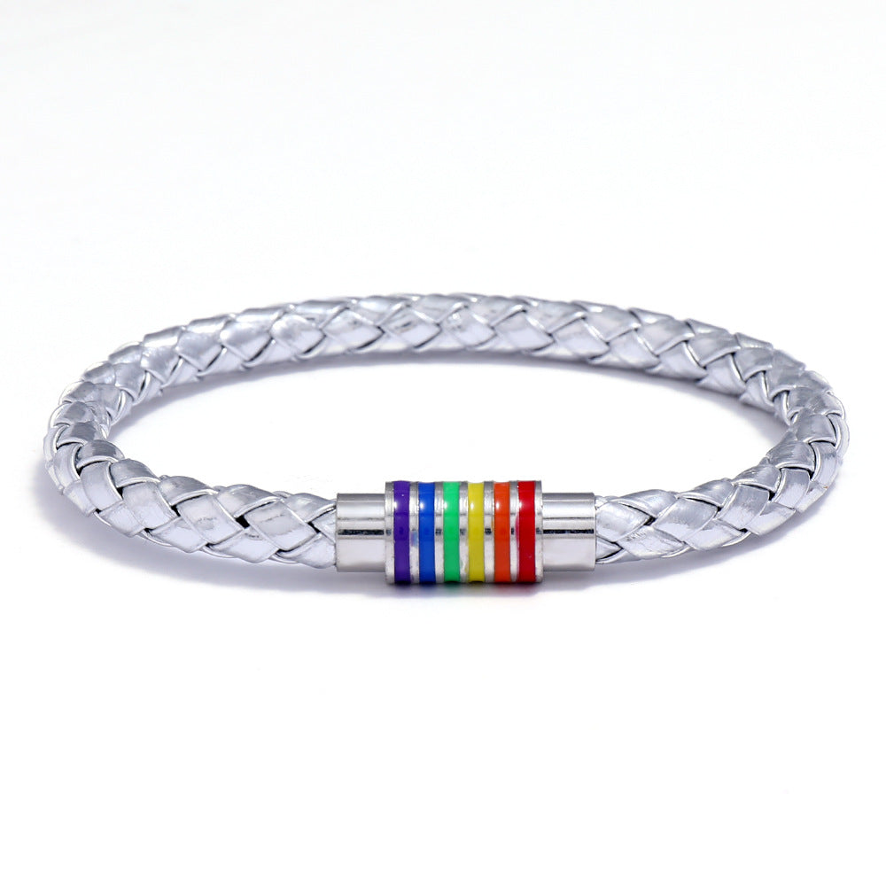 Vintage Minimalist Geometric Plated Leather Bracelet with Magnetic Clasp Unisex
