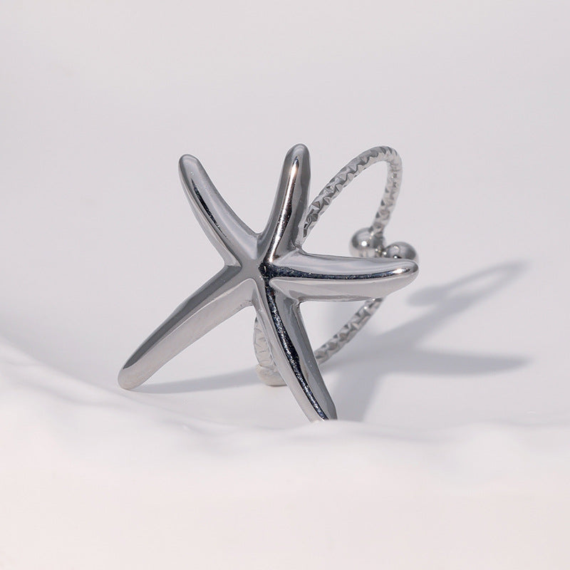 Anello aperto da donna a stella marina in acciaio inossidabile placcato oro 18K di lusso