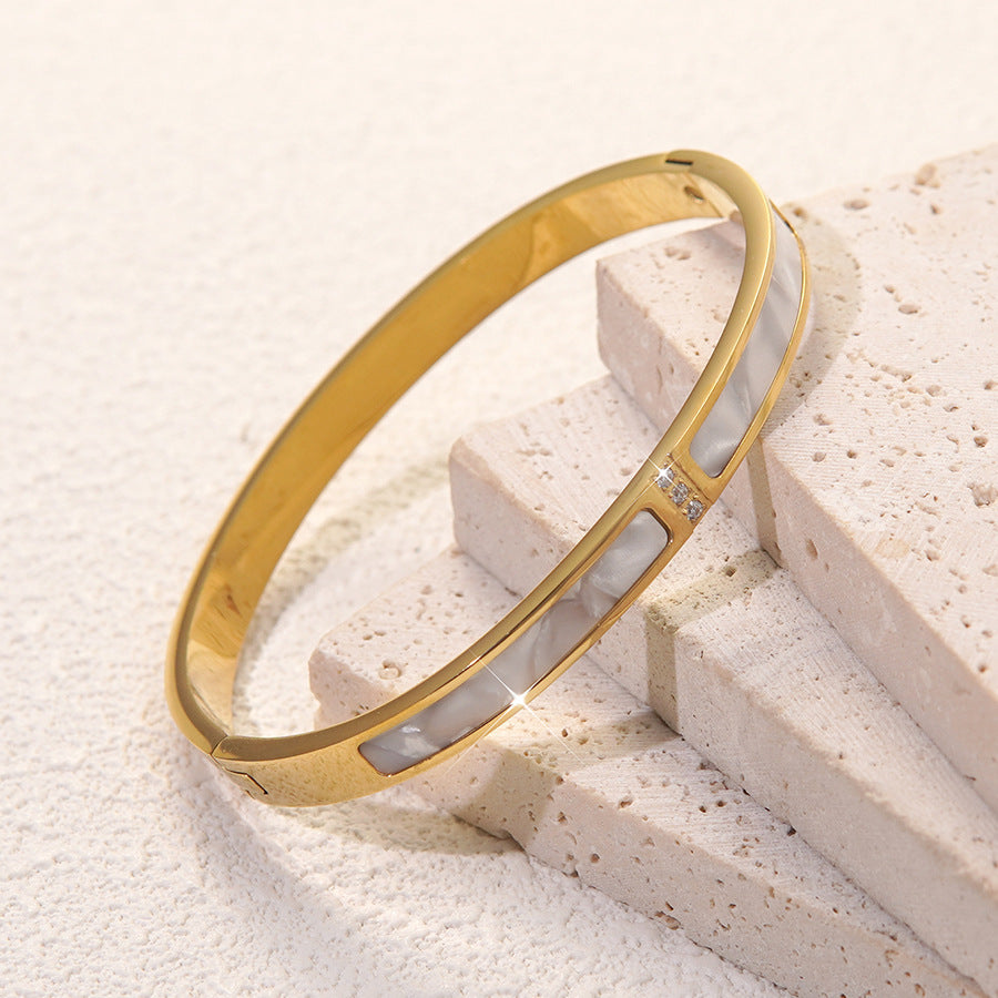 Luxury Round Geometric Stainless Steel Titanium Steel Gold Plated Diamond Bracelet for Women
