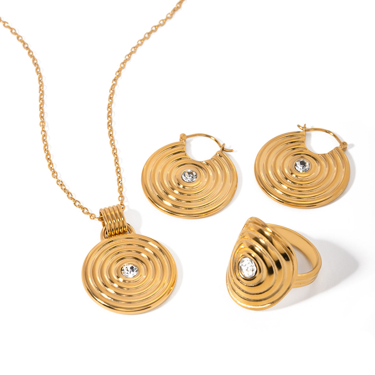 Minimalist Elegant Oval Geometric Rhinestone Inlay Stainless Steel Titanium Steel Jewelry Set for Women