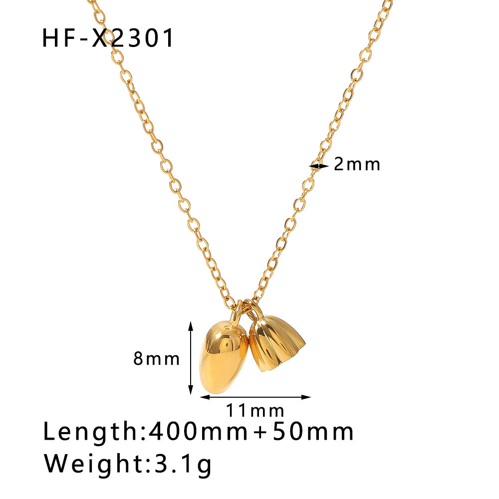 Collar minimalista de acero inoxidable con chapa de oro de 18 quilates, diseño de cola de pez, corazón, bambú y letra circonia para mujer