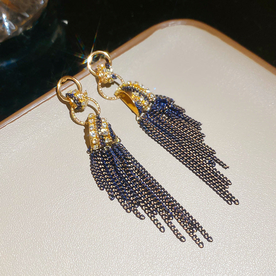 Pendientes de borla con formas geométricas con incrustaciones de diamantes de imitación en aleación y acero inoxidable para mujer, estilo de lujo minimalista y a la moda
