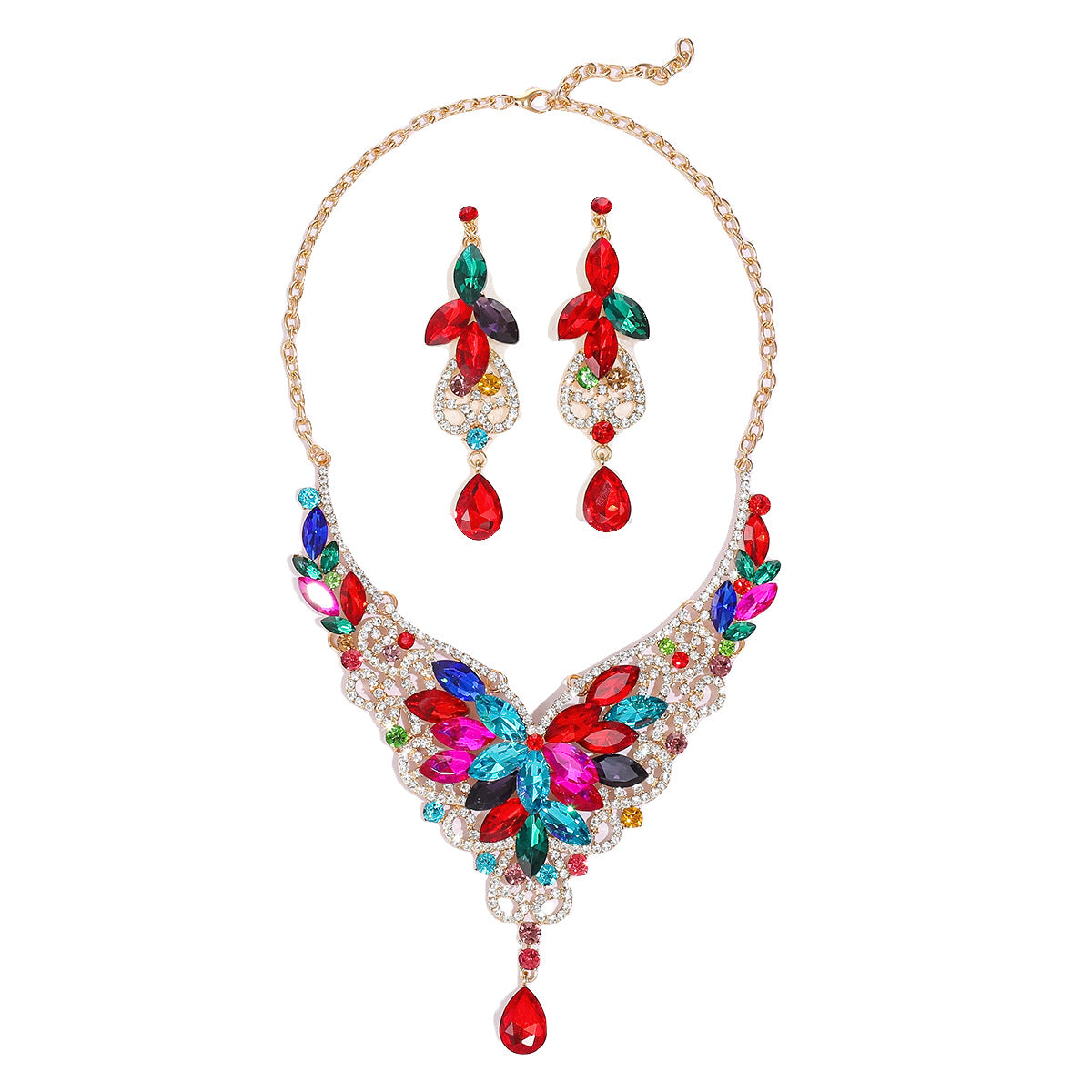 French Vintage Style Butterfly-Shaped Alloy Necklace Set with Rhinestone Accents, Electroplated O-Chain, Floral Botanical Design Featuring Wheat, Petal, Leaf and Lotus Pod Motifs for Women