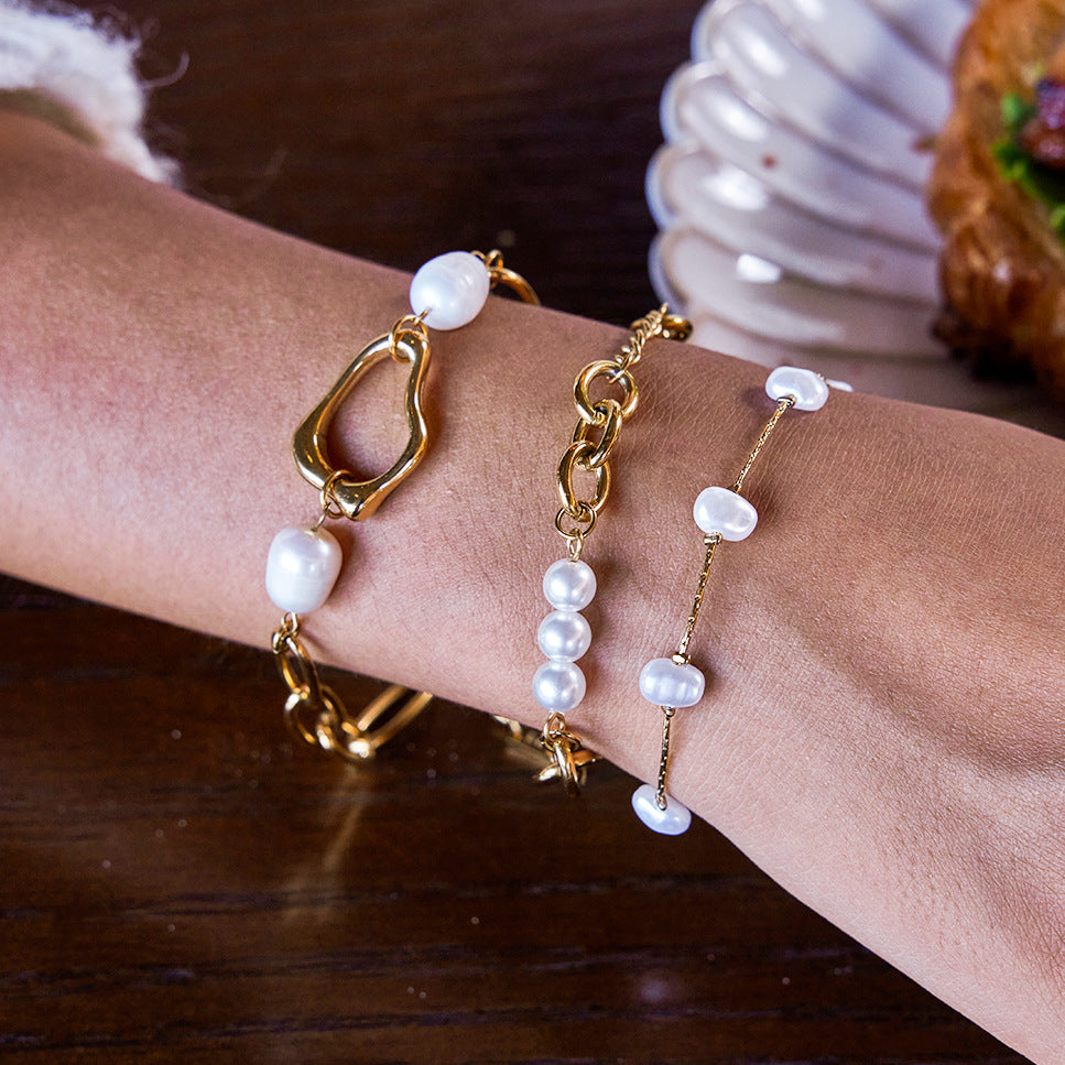 Elegante pulsera de acero inoxidable con lazo para mujer con acabado chapado, diseño geométrico, a la moda para la oficina