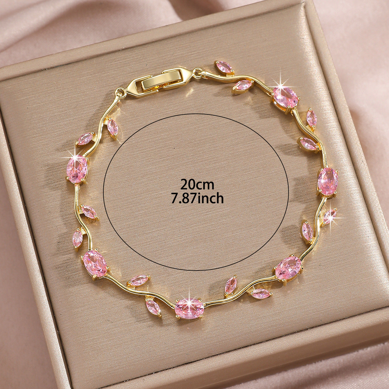 Luxury Gold Plated Brass Leaf Bracelet with Cubic Zirconia Inlay Unisex Floral Design