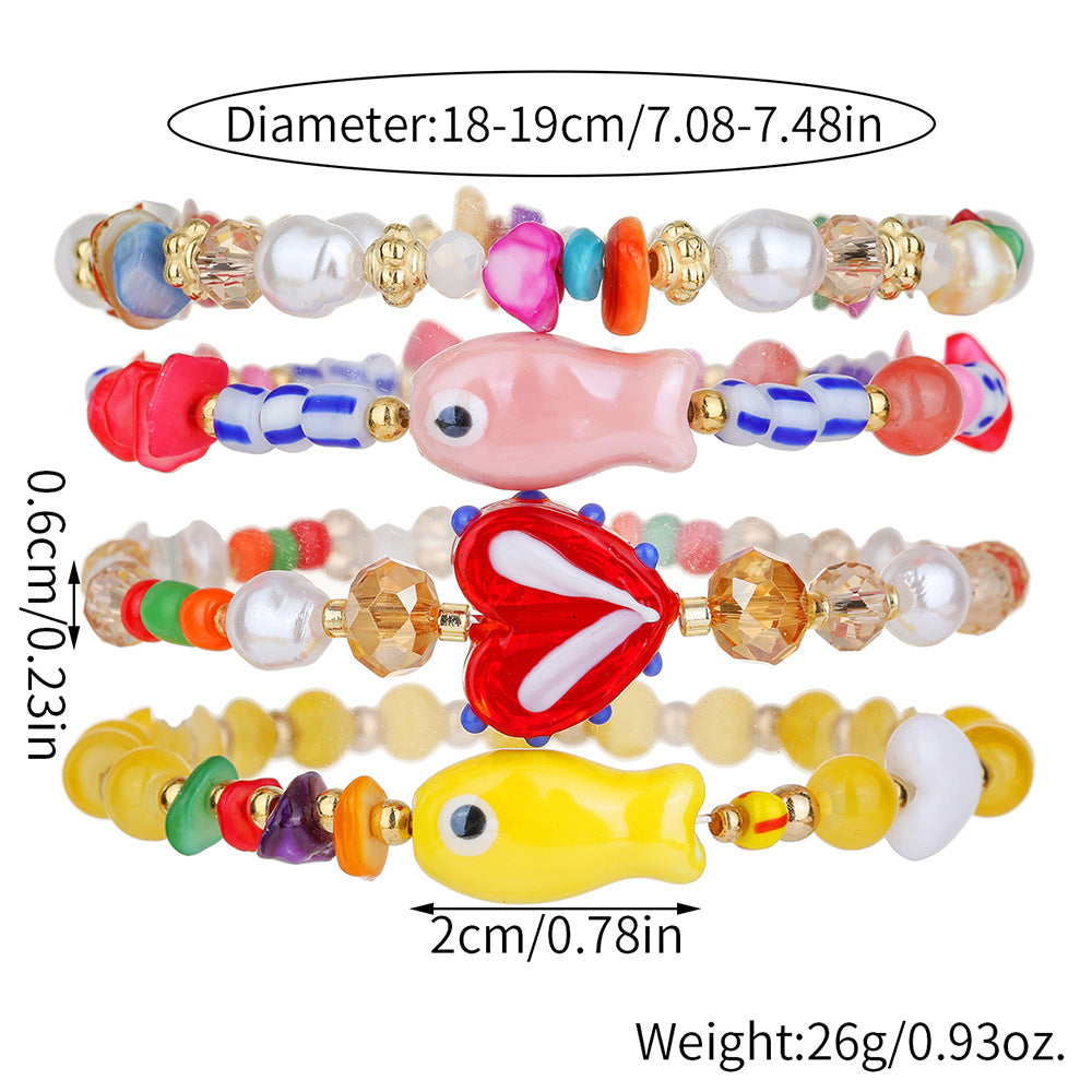 Sweet Geometric Heart Ceramic Imitation Pearl Glass Crystal Beaded Bracelet