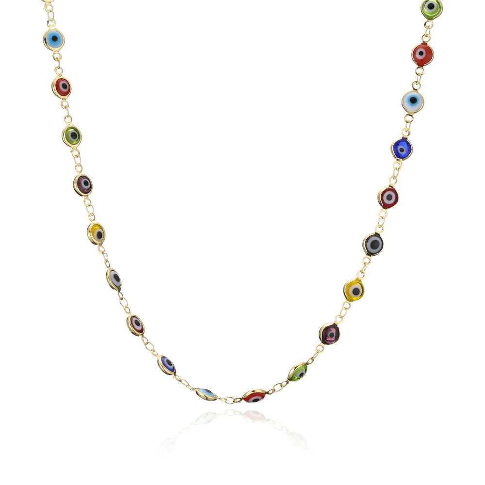 Minimalist Geometric Evil Eye Pendant Necklace in Copper with Enamel Finish