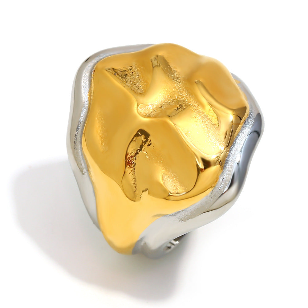 Fashion Geometric Stainless Steel Ring with 18K Gold Plating and Snake Head Design for Women