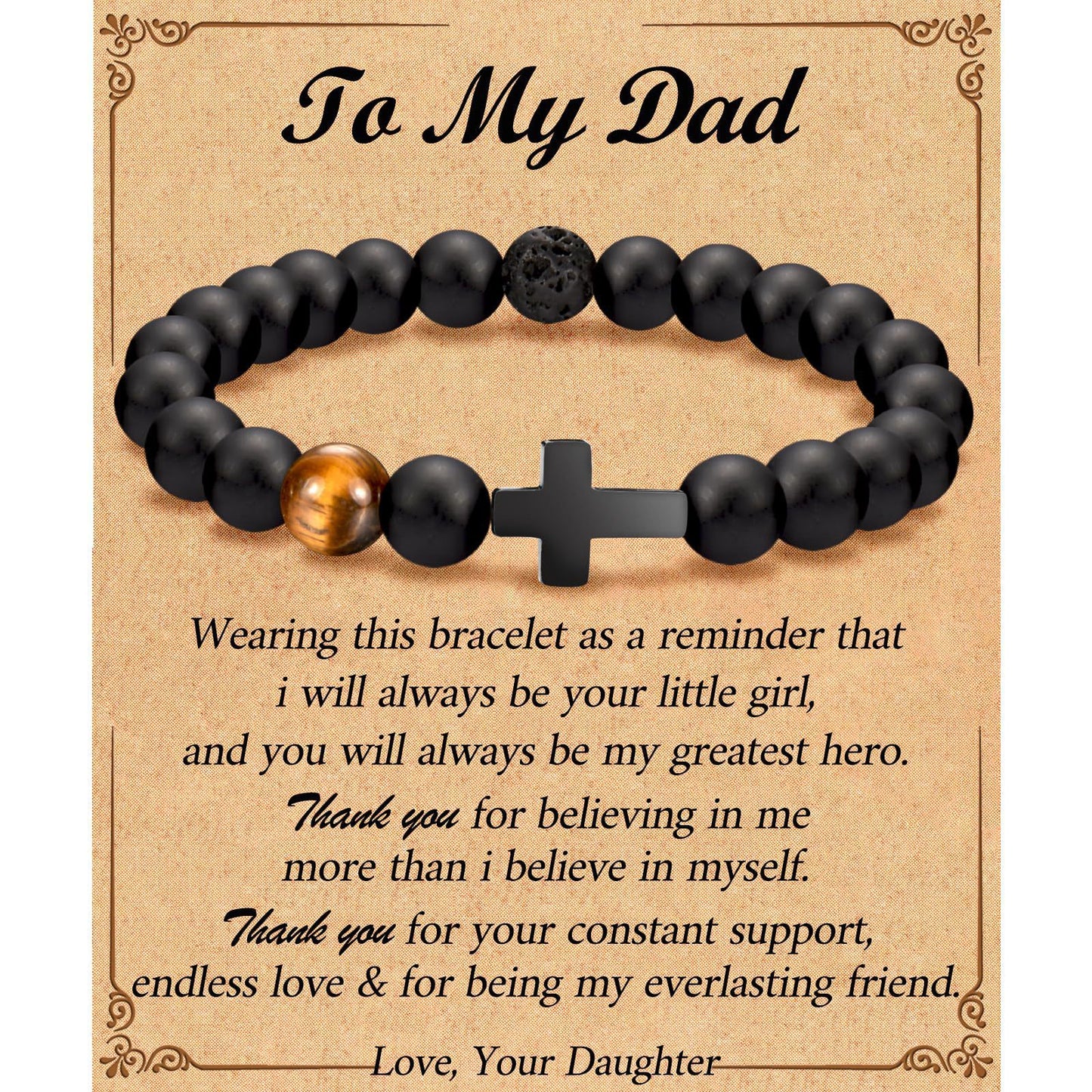 Natural Tiger Eye Stone Cross Bracelet Unisex Geometric Round Beads Handmade Business Style