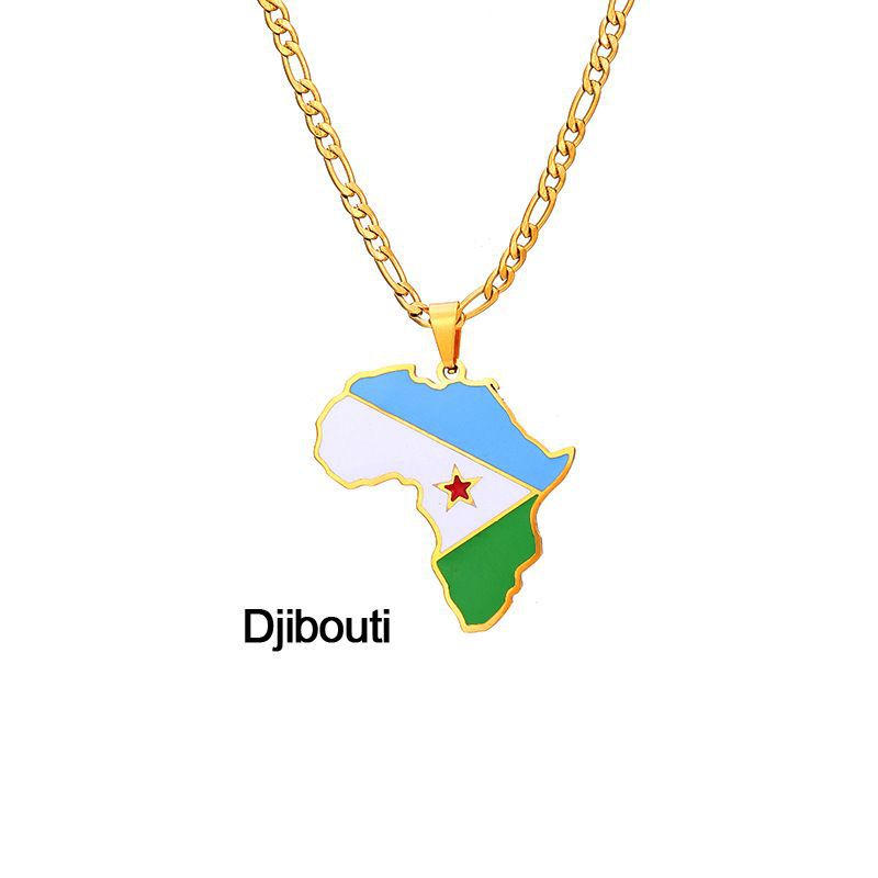 Collar con colgante de mapa de país africano geométrico de acero inoxidable con acabado esmaltado para uso unisex