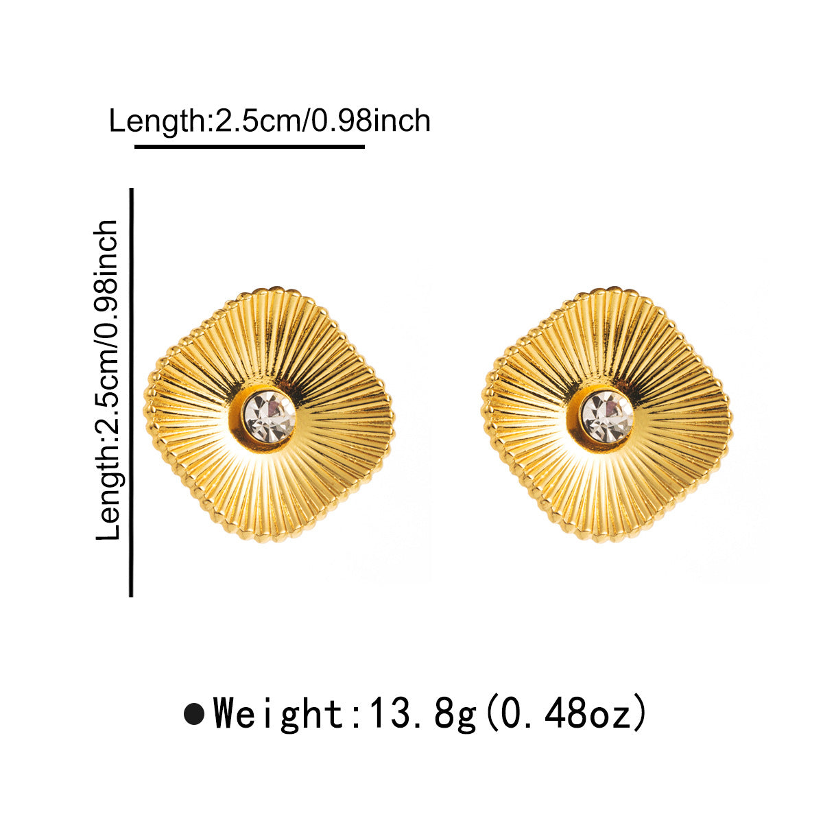 Orecchini a perno da donna Fashion OL geometrici in acciaio inossidabile placcato 18K con strass