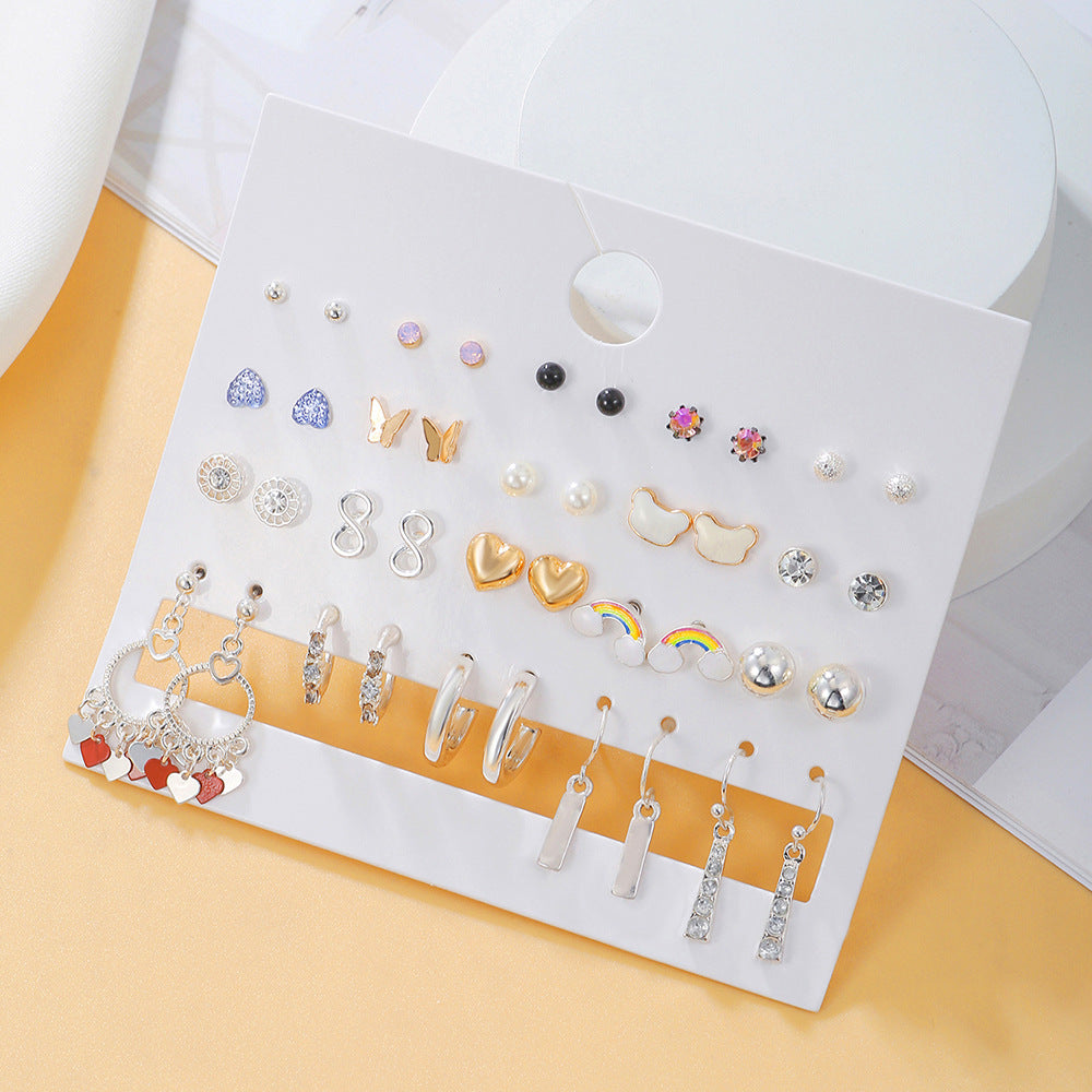 Vintage Heart-Shaped Alloy Hoop Earrings with Rhinestone Inlay for Women