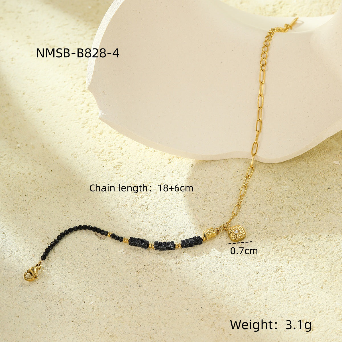 Fashionable Minimalist Square Geometric Beaded Bracelet in Stainless Steel with Zircon Inlay Adjustable for Women