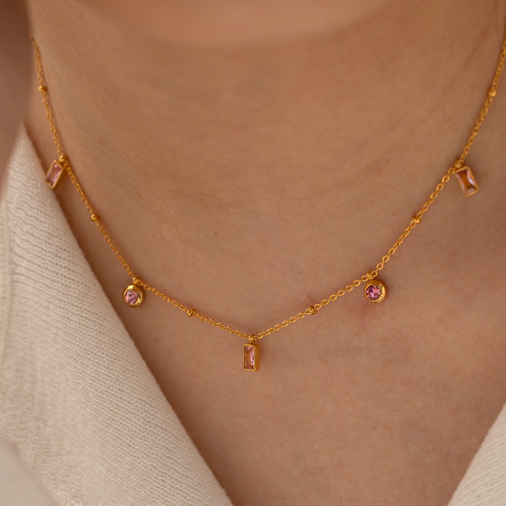 Trendy Geometric Square and Round Pendant Bracelet 18K Gold Plated Stainless Steel Chain Jewelry for Women