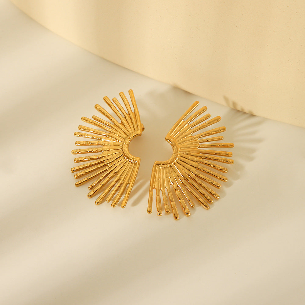 Fashion Geometric Fan Shape 18K Gold Plated Stainless Steel Statement Earrings for Women