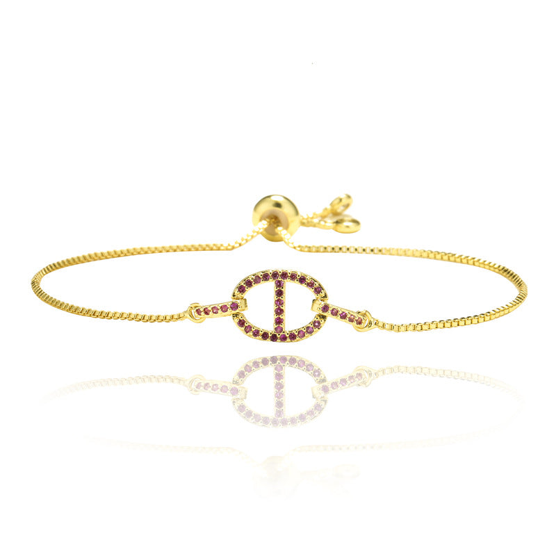 Micro-Paved Cubic Zirconia Geometric Pig Nose Brass Box Chain Bracelet for Women