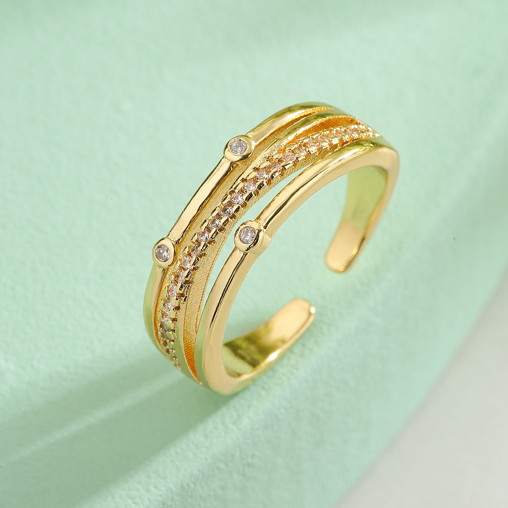 Irregular Geometric Open Ring for Women in Copper with Micro-Pave Zirconia, Vintage-Inspired Fashion Accessory
