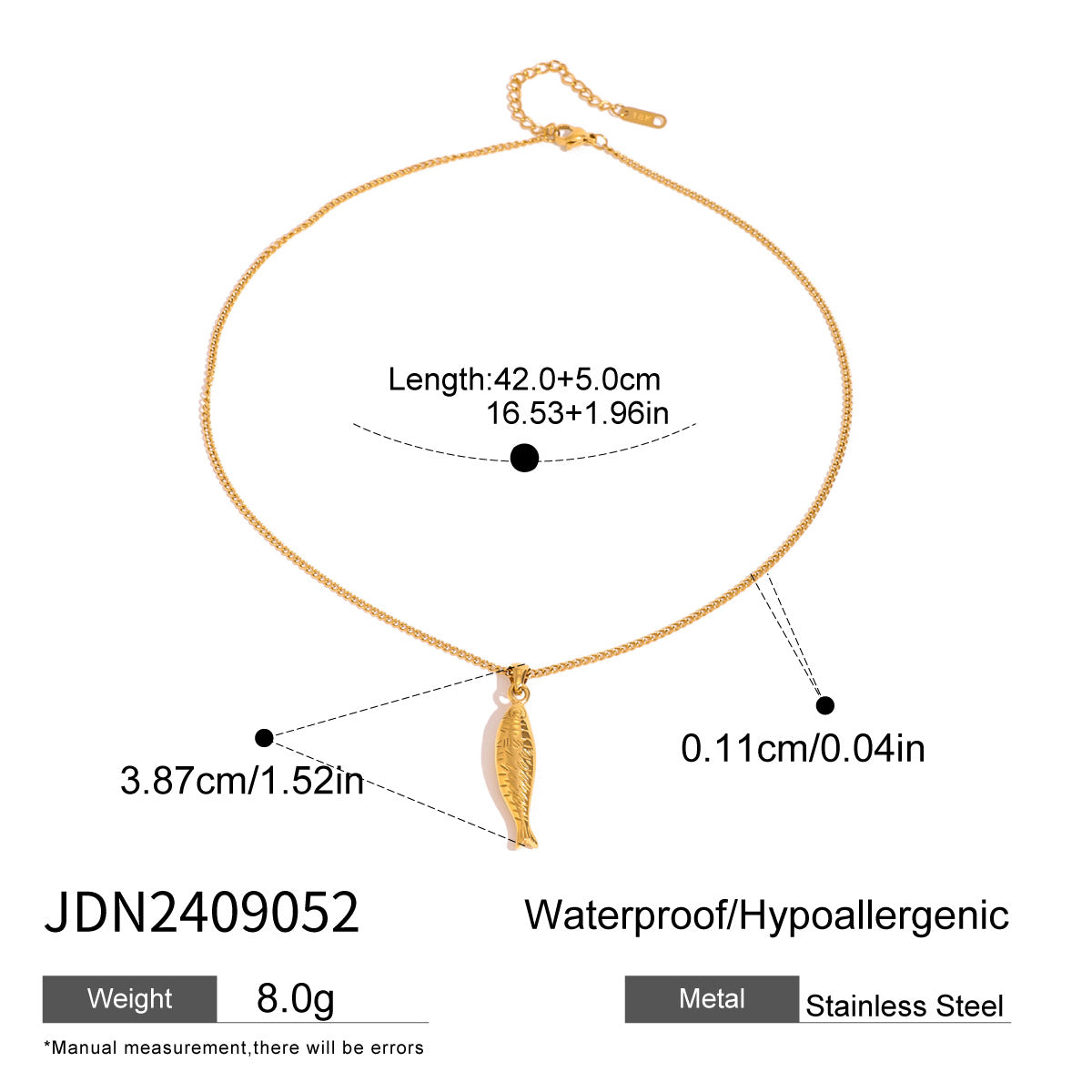 Fish Shape Titanium Steel Pendant Stainless Steel Plated Necklace and Earring Set for Women