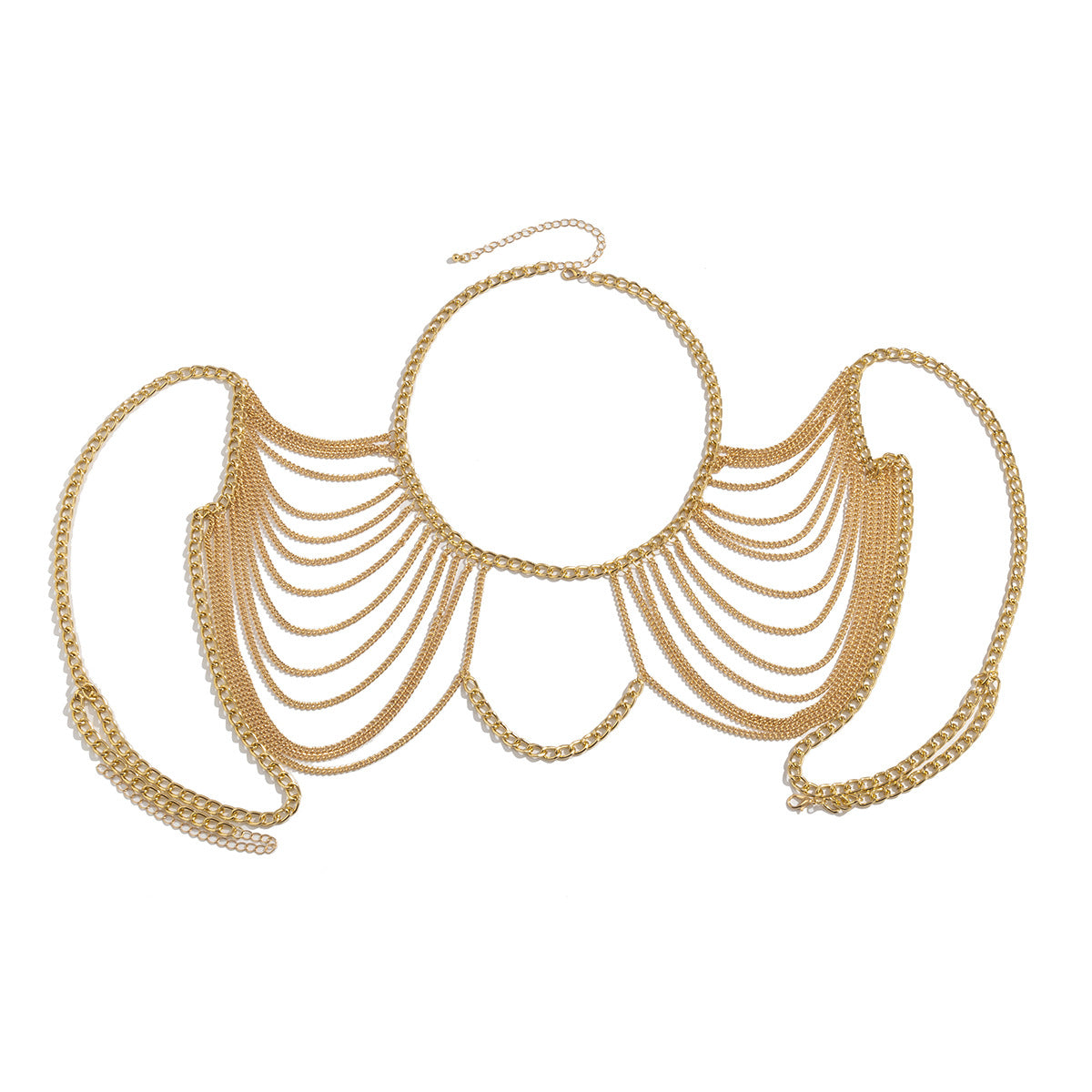Sexy Geometric Body Chain for Women with Tassel Detail in Metal for Beach and Bikini Wear