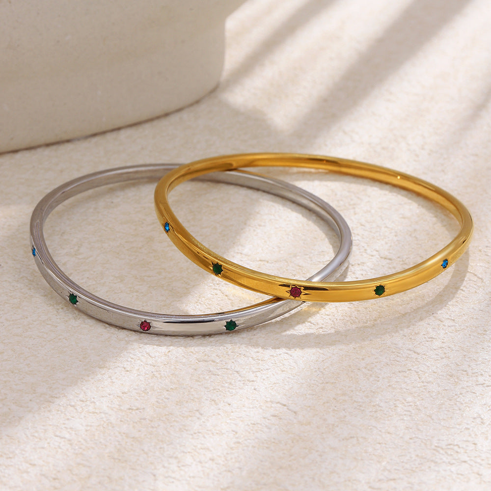 Minimalist Elegant 18K Gold Plated Stainless Steel Star Geometric Curve Bangle for Women