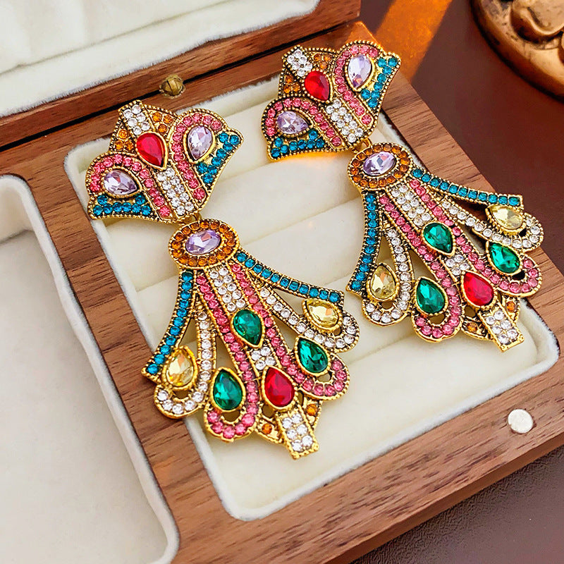 Orecchini a perno da donna vintage geometrici in lega con intarsi di strass, eleganti, artistici e retrò