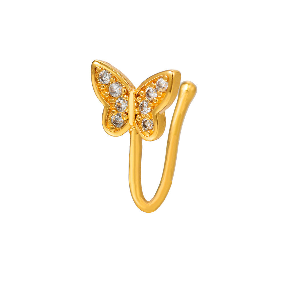 Minimalist Star Geometric Brass Cubic Zirconia Fake Nose Ring for Women