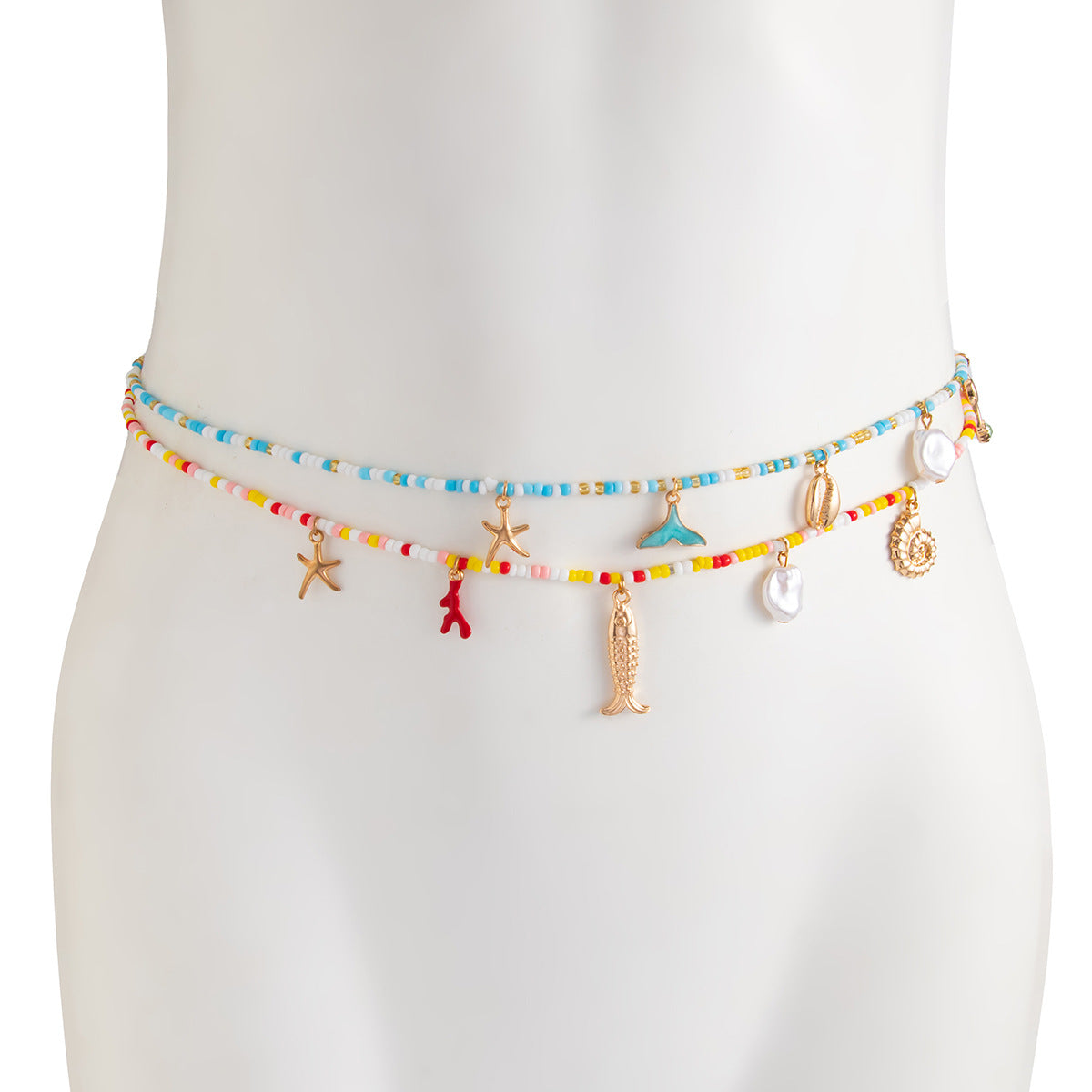 Catena per il corpo da donna minimalista floreale con perline elastiche, nappe e design a vita multistrato