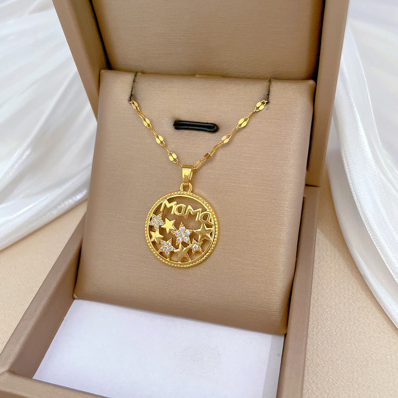 Collar con colgante de estrella geométrica minimalista en acero de titanio con detalles de diamantes de imitación para mujer y hombre