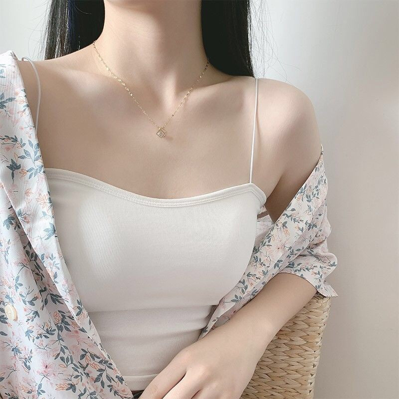 Collana da Donna con Ciondolo a Goccia Geometrico Minimalista e Strass in Acciaio al Titanio