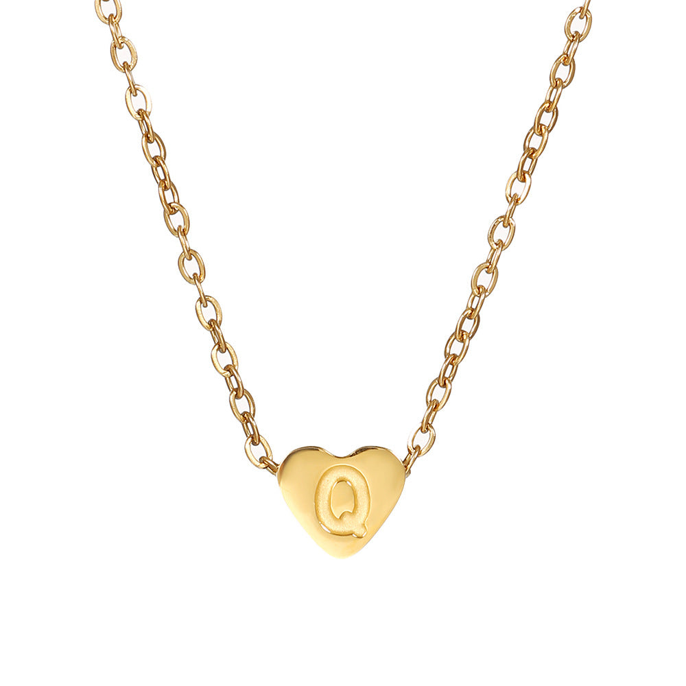 Vintage 18K Gold Plated Heart Letter Stainless Steel Necklace for Women