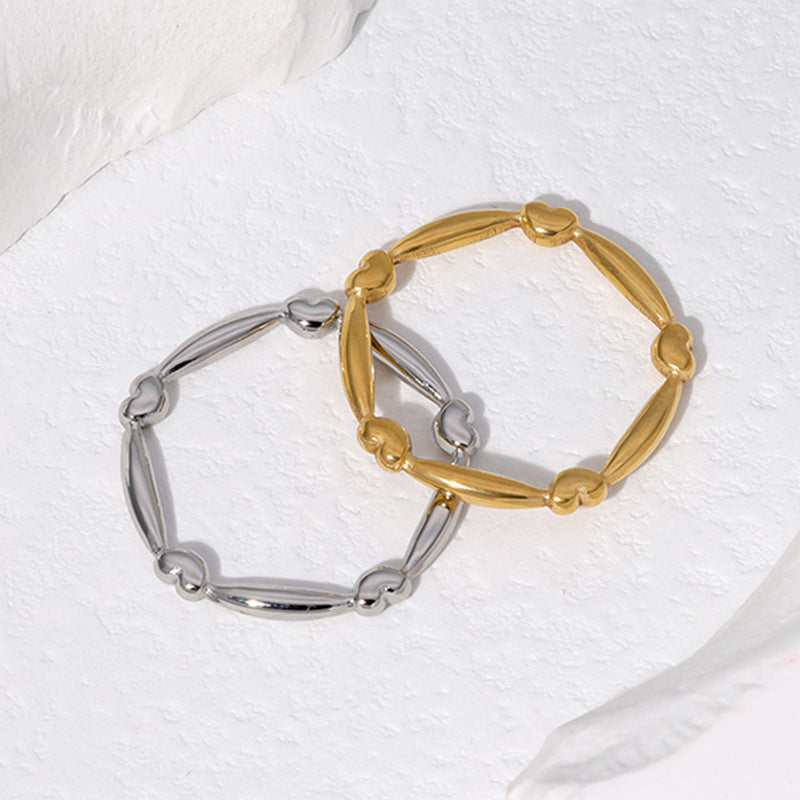 Anello da donna in acciaio inossidabile a forma di cuore, minimalista, con finitura galvanica