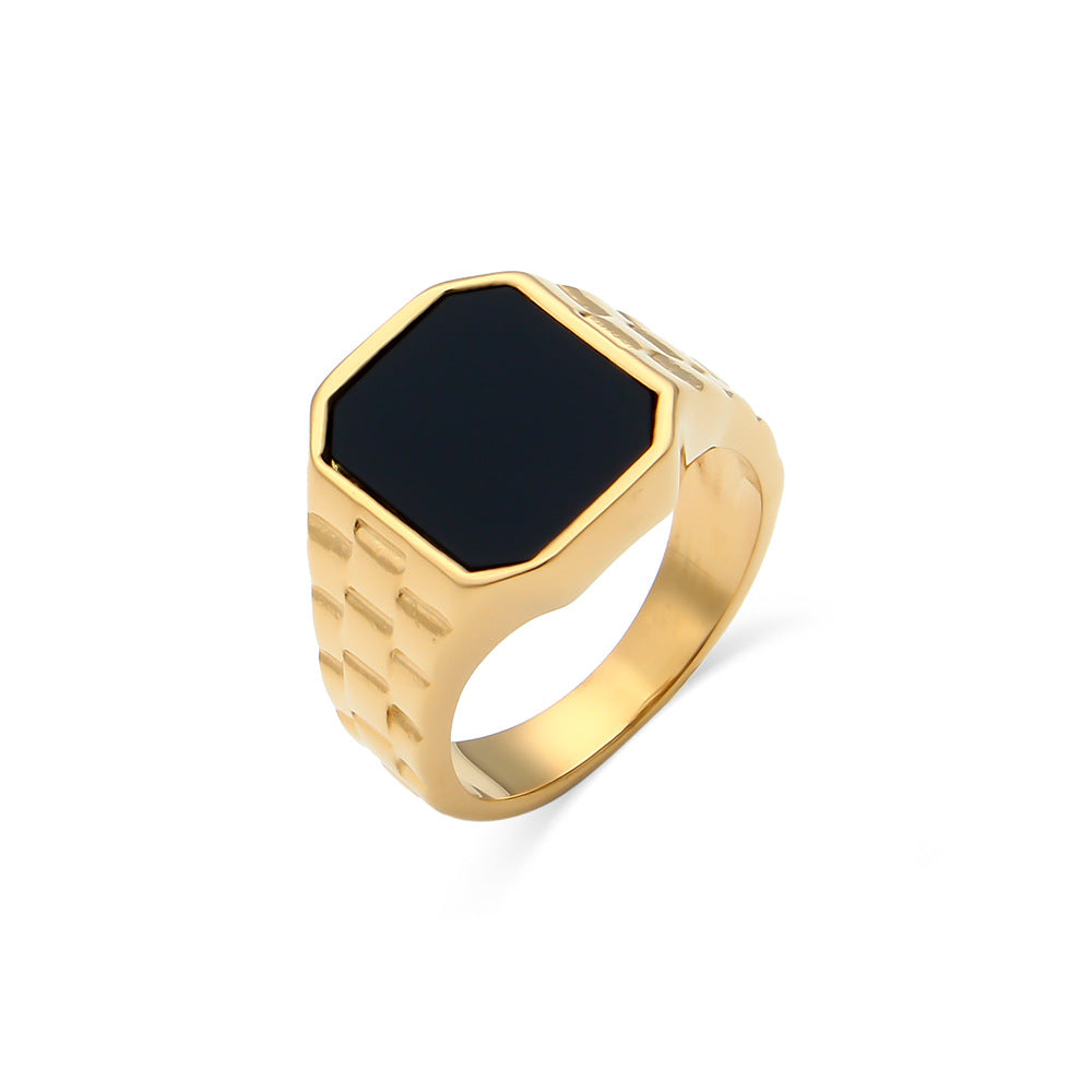 Minimalist Geometric Titanium Steel Ring with Gold Plating and Shell-Inspired Design for Women