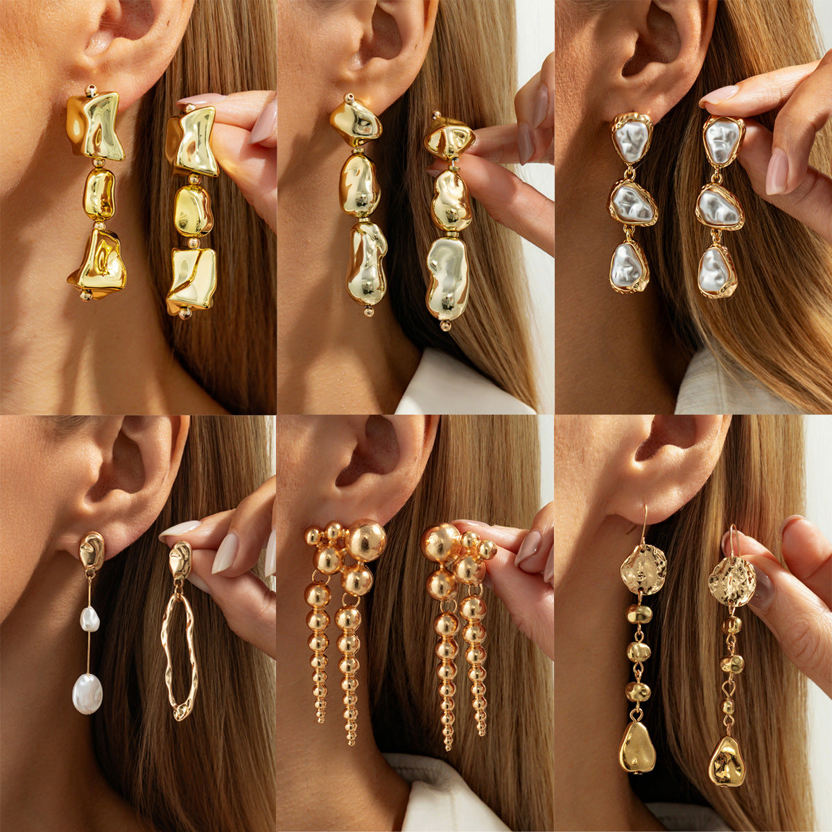 Vintage Elegant Geometric Oval Faux Pearl Plated Alloy Earrings for Women