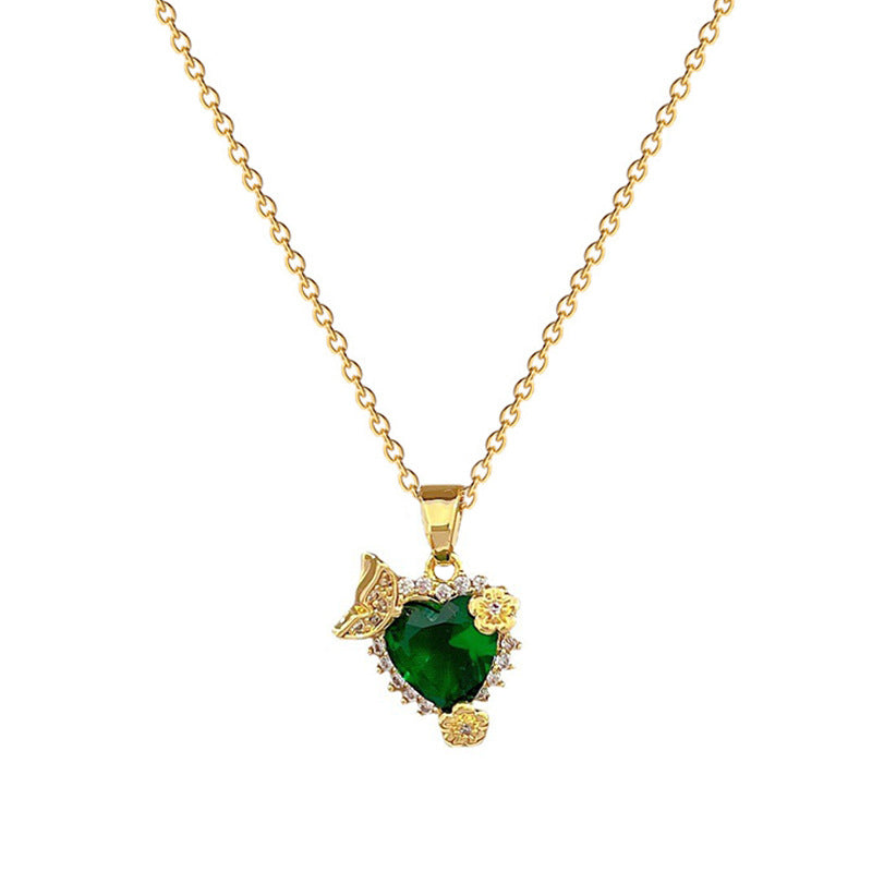 Collana con pendente a cuore geometrico in acciaio al titanio di lusso con intarsi in strass per donna