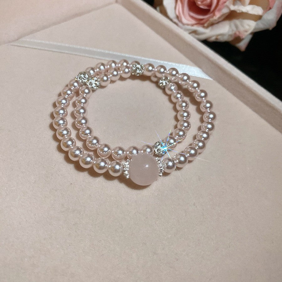 Elegante pulsera geométrica de perlas para mujer con detalles de pedrería, acabado chapado, estilo minimalista para oficina, joyería de lujo para uso diario
