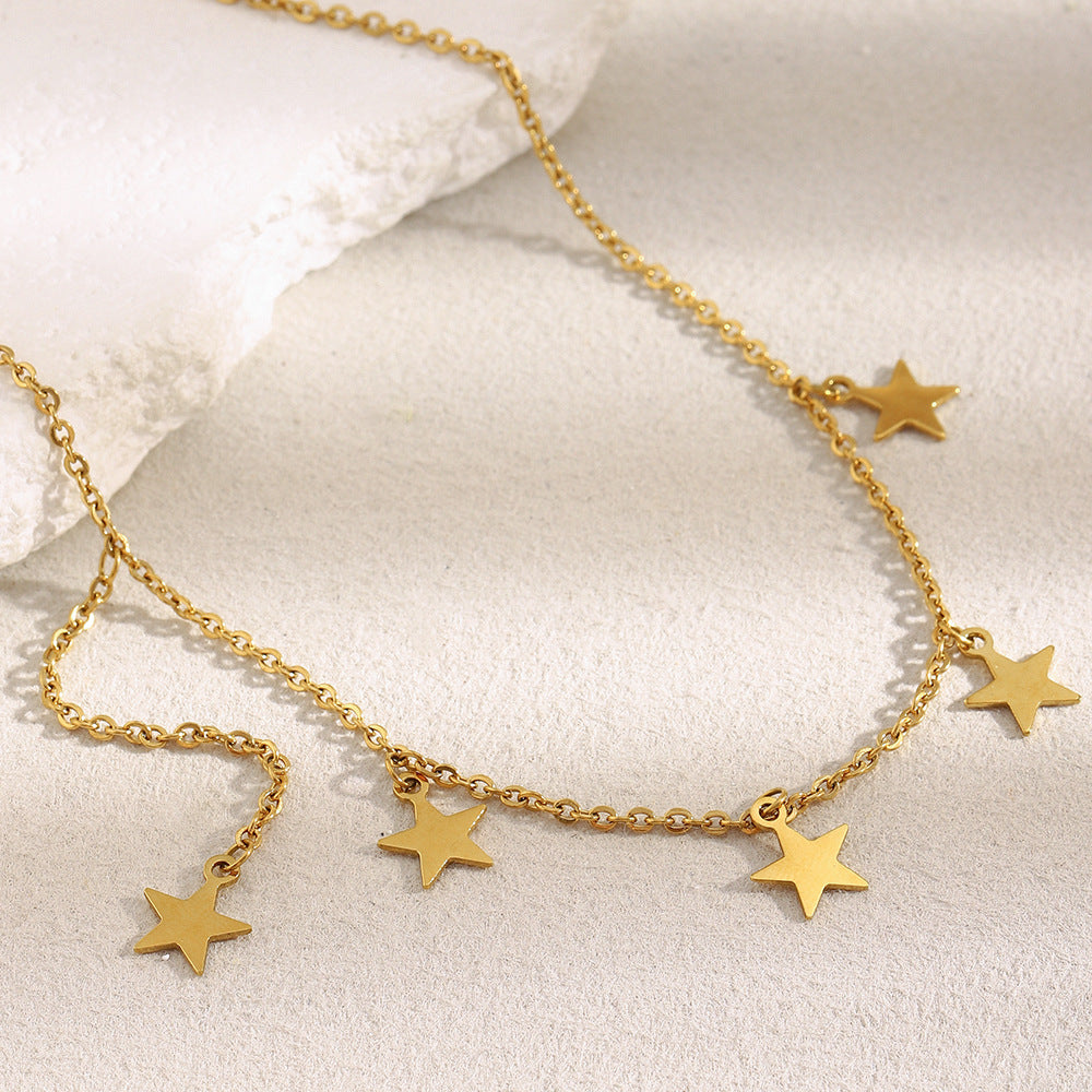 Minimalist Star Pendant Necklace for Women in Stainless Steel with 18K Gold Plating and Fringe Detail