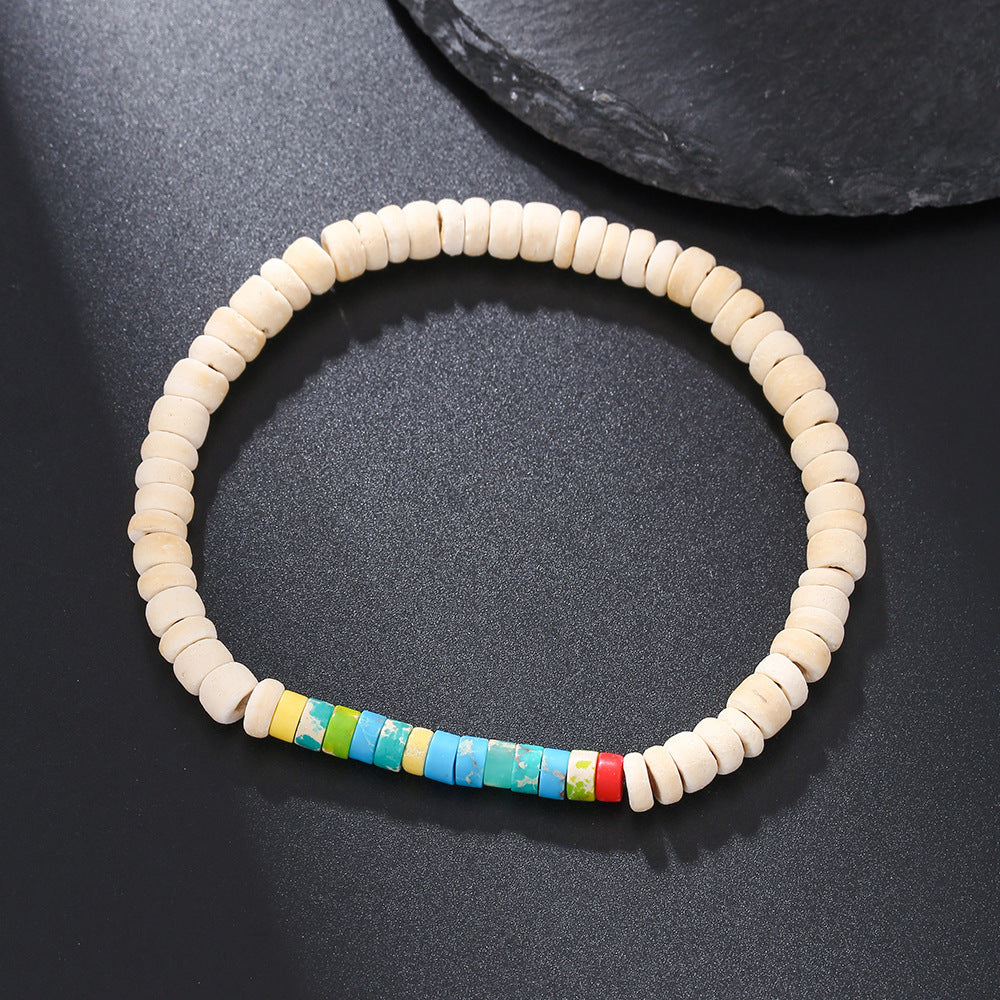 Bohemian Ethnic Turquoise Beaded Bracelet with Cross Pendant