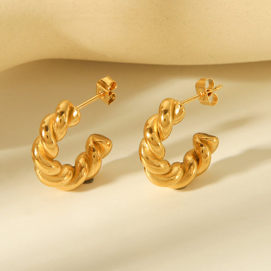 Orecchini da donna in acciaio inossidabile INS-Inspired a forma di C attorcigliata, ipoallergenici, resistenti allo sbiadimento, gioielli di moda per le orecchie
