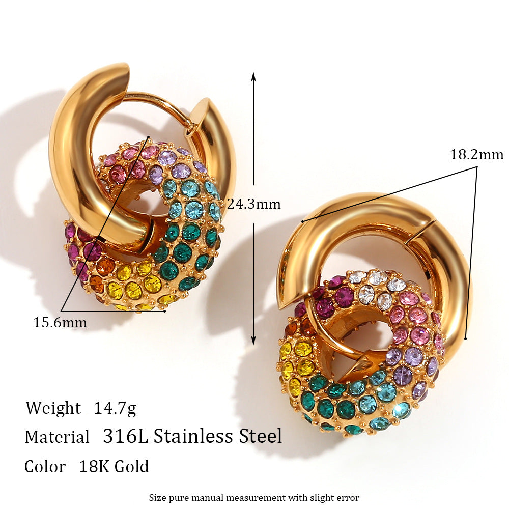 Fashionable Geometric Stainless Steel Earrings with 18K Gold Plating and Fringe Detail for Women