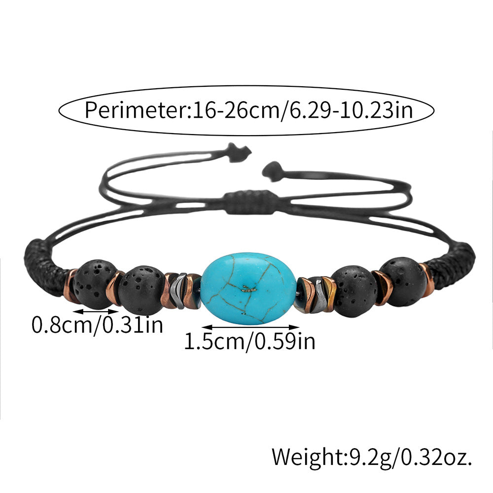 Vintage Geometric Round Hematite Turquoise Handmade Bracelet Unisex Adjustable