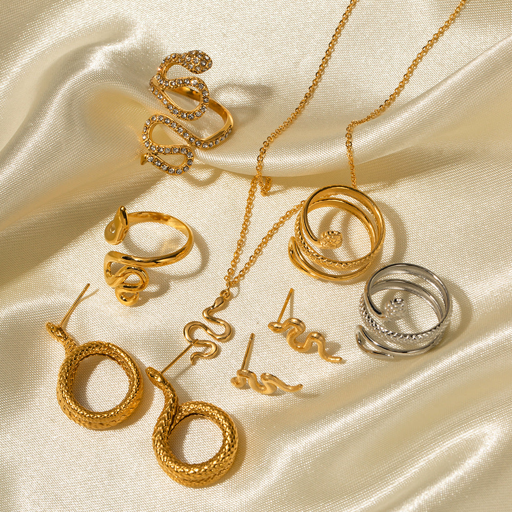 Trendy Geometric Snake Design 18K Gold Plated Stainless Steel Earrings for Women