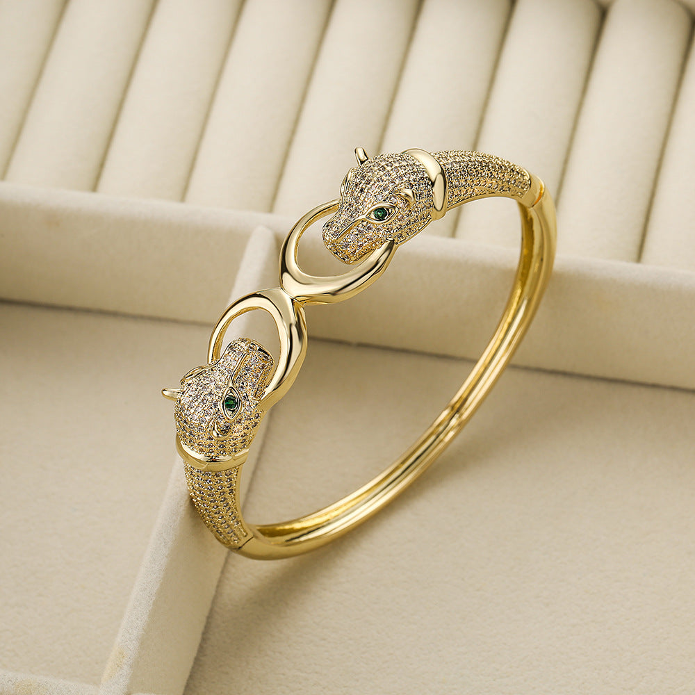 Bracciale da donna Fashion Leopardo Micro-Set Zircone Rame Placcato Oro 18K Lusso Personalità Gioielli