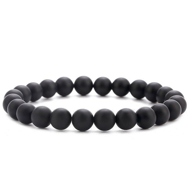 Natural Volcanic Stone and Agate Beaded Bracelet Geometric Round Unisex Fashion Jewelry