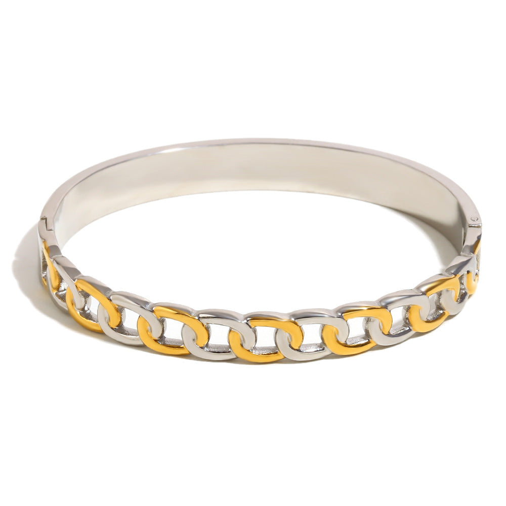 Fashionable Stainless Steel Bracelet with 18K Gold Plating, Heart-Shaped Pendant, Teardrop Pattern, Toggle Clasp, for Women
