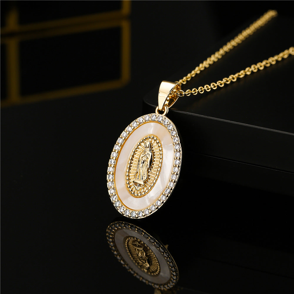 Religious Style Geometric Pendant Necklace for Women with Copper Base Plated in 18K Gold and Micro-Paved Zirconia