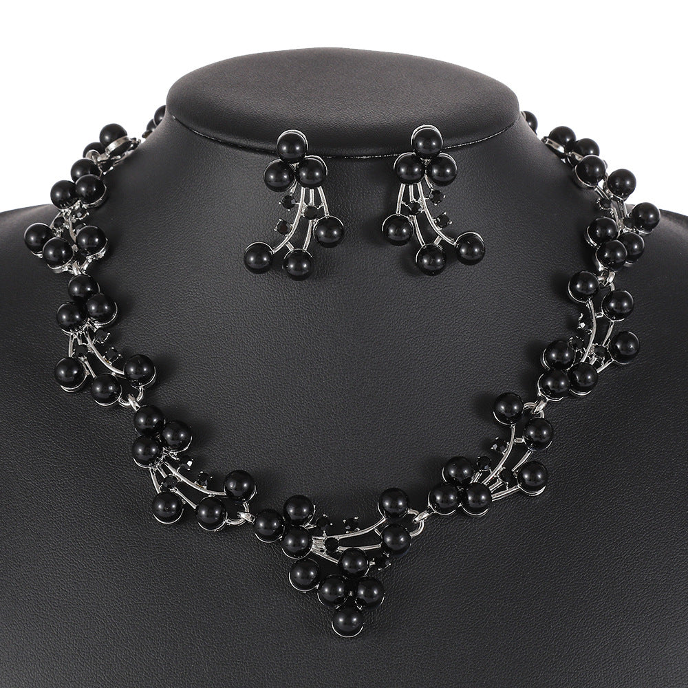 Chic Floral Pearl Pendant Necklace Set for Women Alloy Chain with Olive Branch and Flower Motifs Minimalist Elegant Layering Jewelry