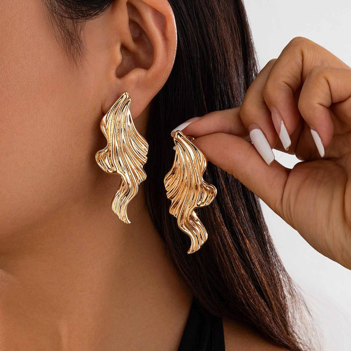 Exaggerated Goldfish-Shaped Alloy Earrings with Plated Finish for Women, Wave-Tail Fish Design, Stainless Steel Posts