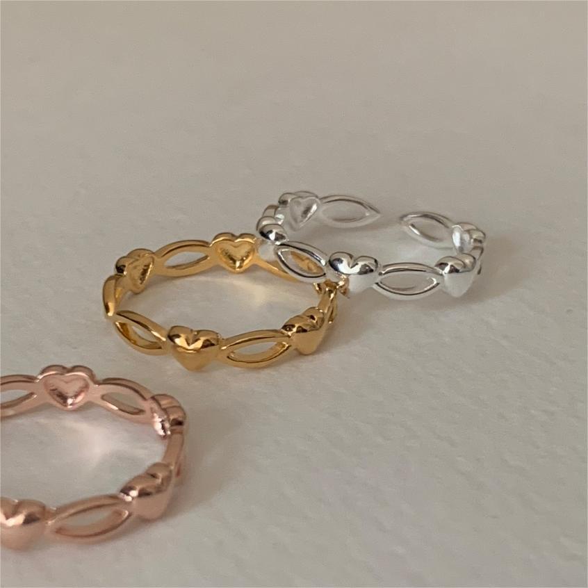 Minimalist Heart-Shaped 925 Sterling Silver Ring with Beveled Square Grain Detail and Open Bamboo-Joint Band for Women