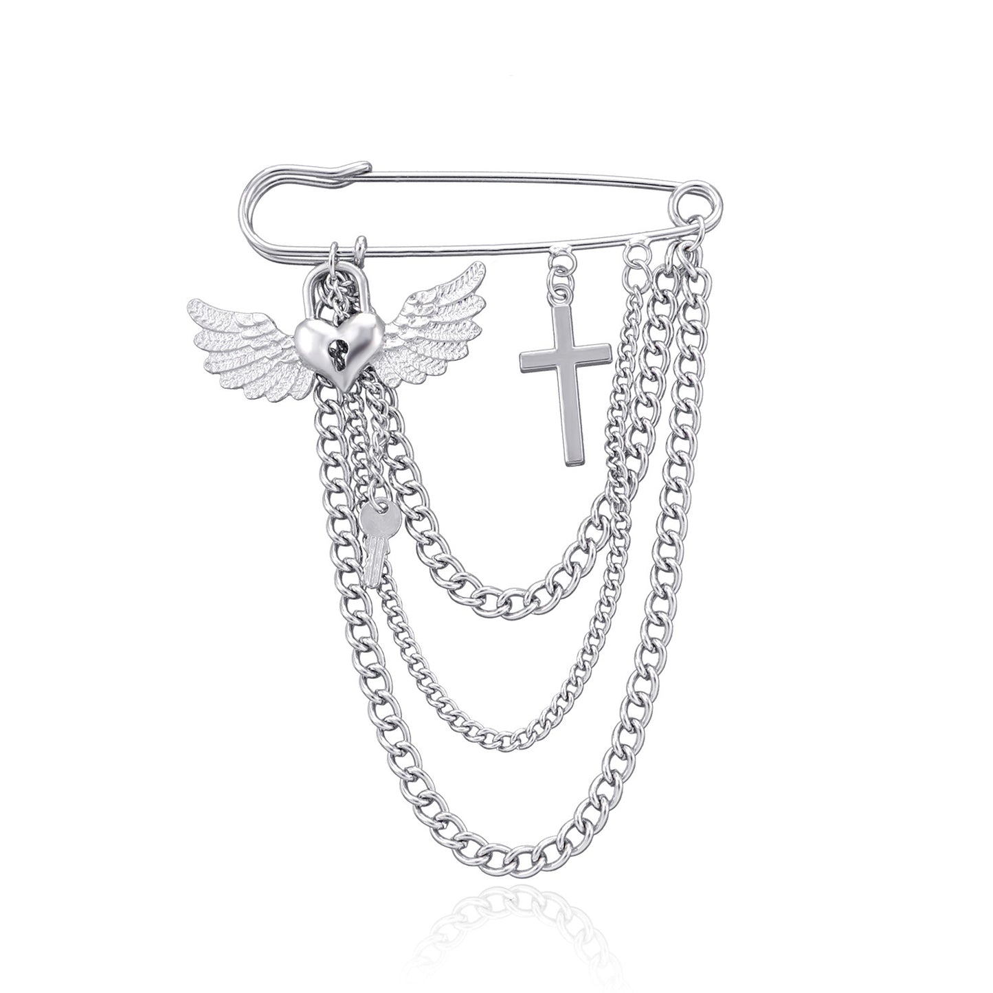 Women's Heart Cross Geometric Alloy Plated Brooch Chain Pin Accessory